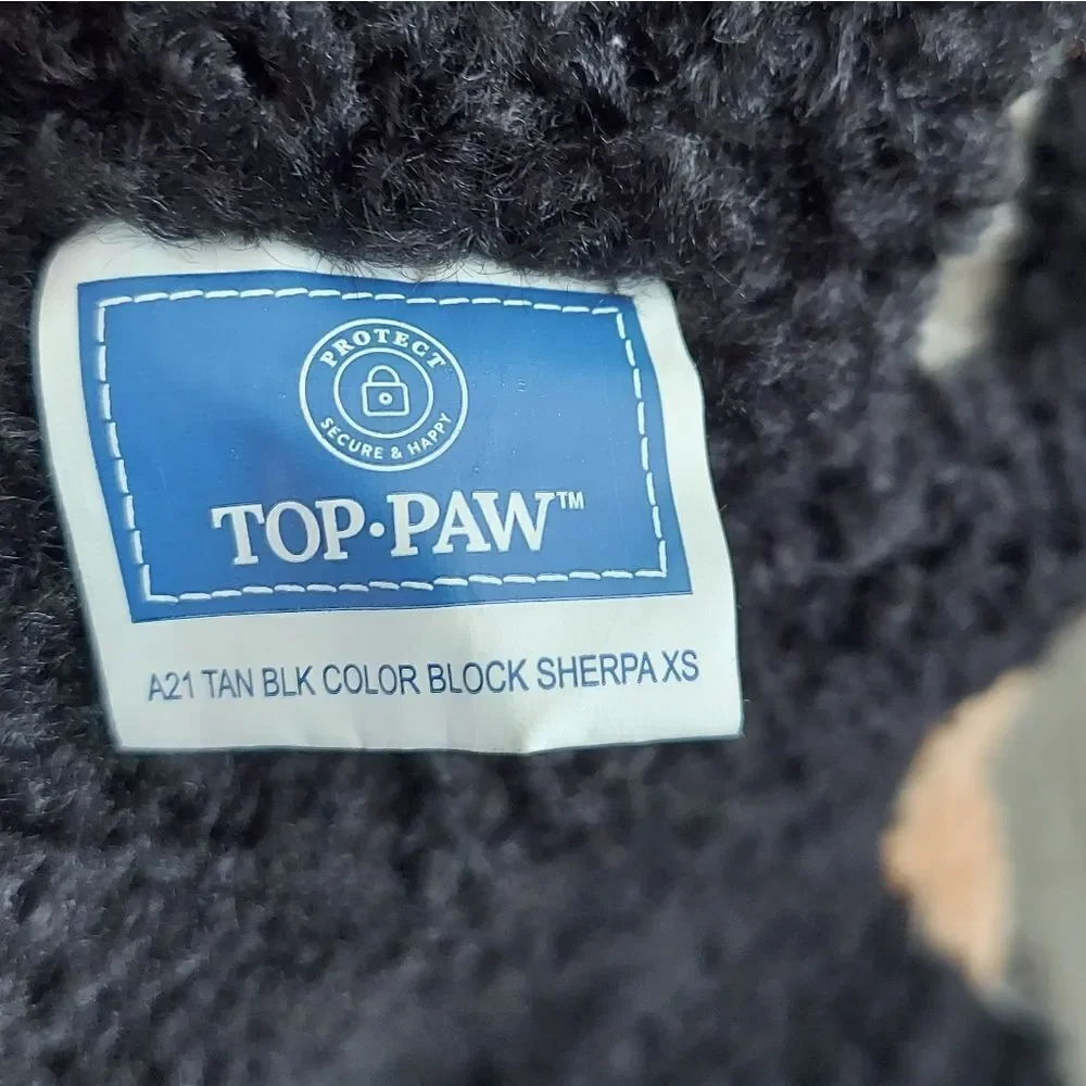 Top Paw Tan Black Beige Color Block Sherpa Jacket XS